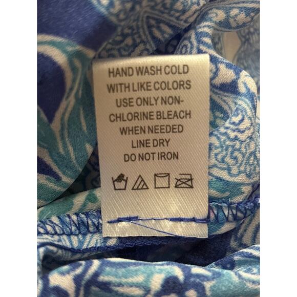 Sunny Leigh Micro Pleated Tunic Top Blouse 1X Blue Abstract Pattern Light Flowy - Picture 6 of 12